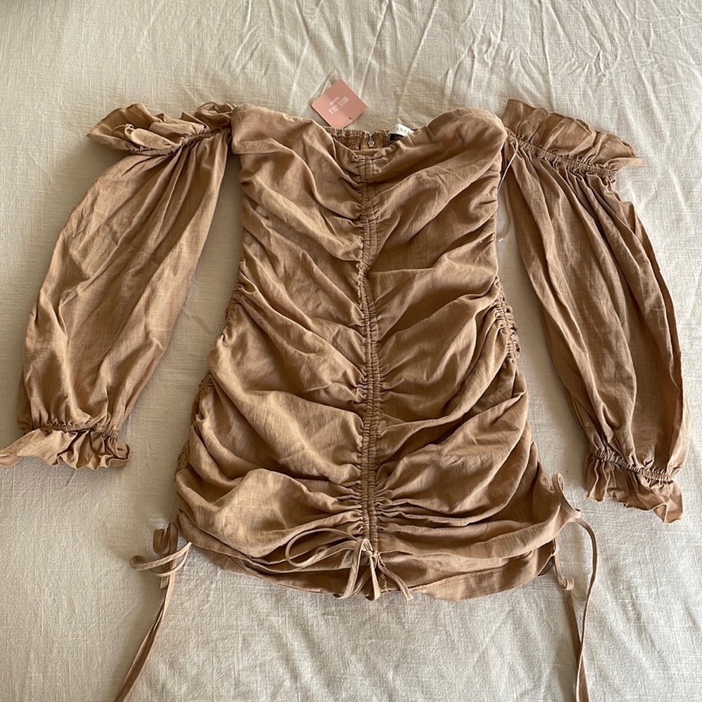 Nude/ beige scrunch mini dress